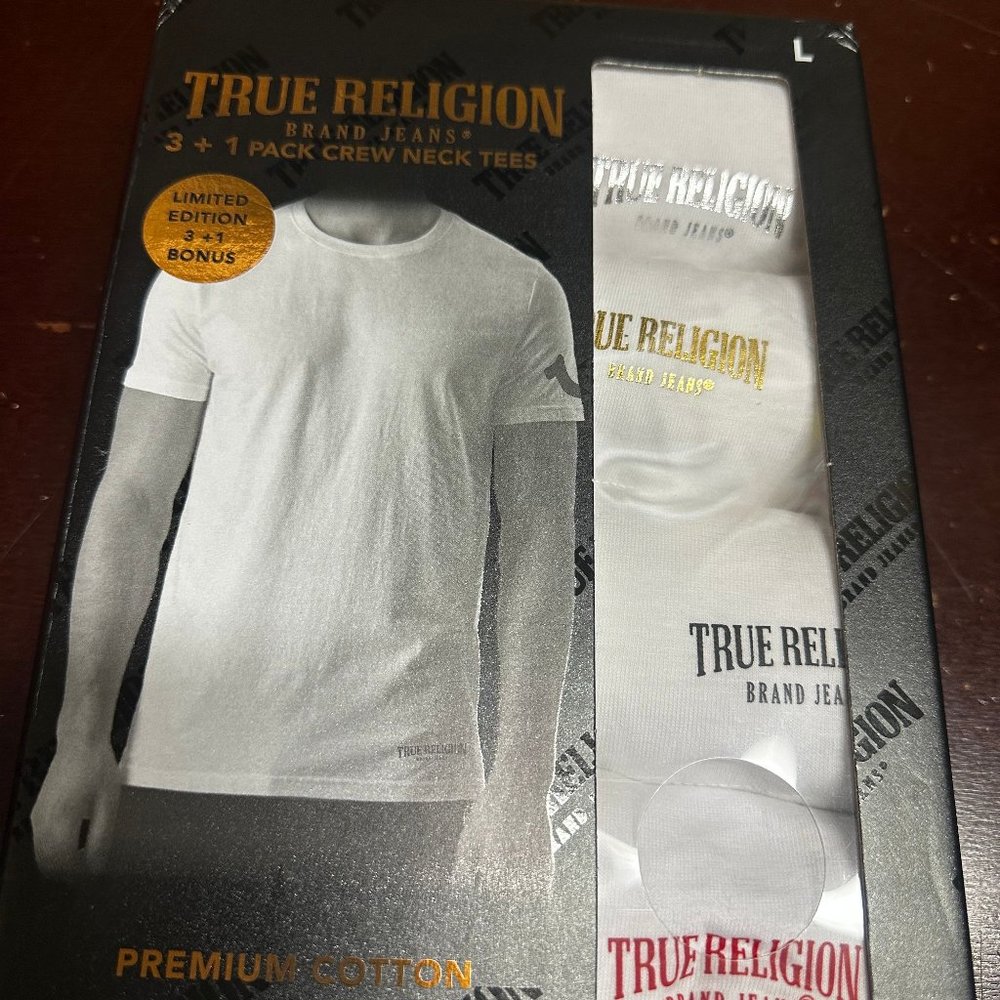 True Religion Mens White Short Sleeve Crew Neck Pullover T Shirt Size L